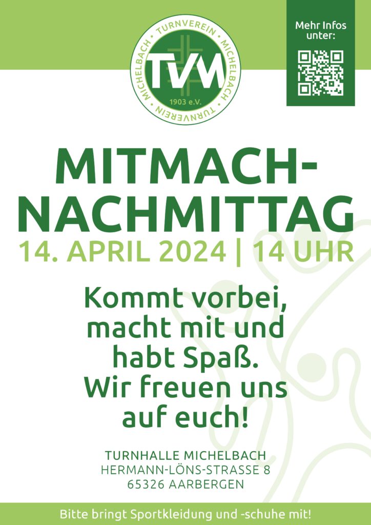 Poster zur Veranstaltung Mitmach-Nachmittag des TV Michelbach am 14. April 2024